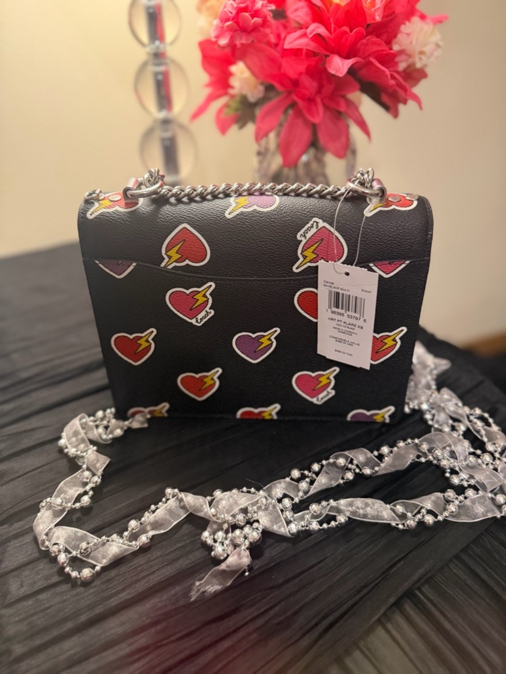 Coach Klare Crossbody With Heart Bolt Print Black Leather Chain Strap - Picture 5 of 10
